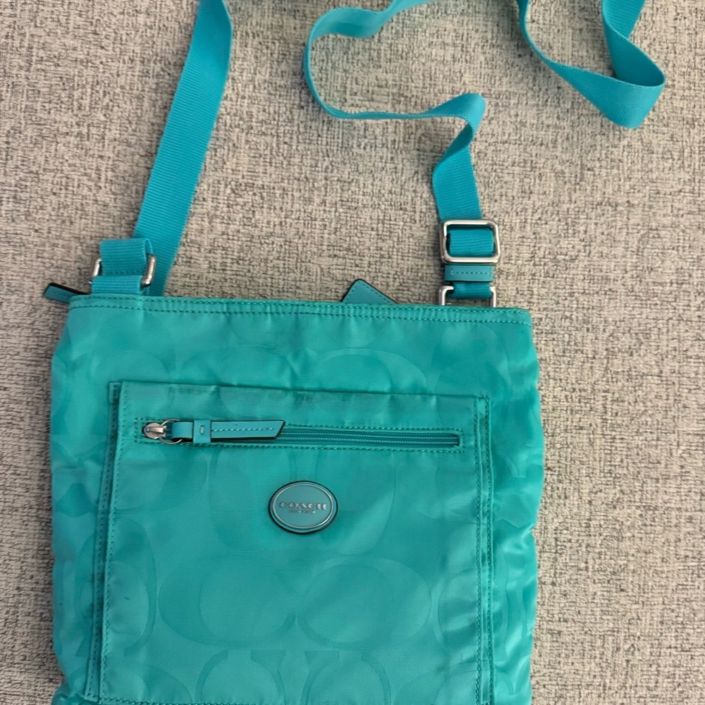 Coach Turquoise Crossbody Bag - Signature Nylon Bag